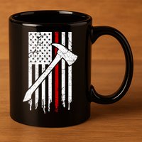 Firefighter Thin Red Line American Flag Gift 11oz C Handle Ceramic Mug