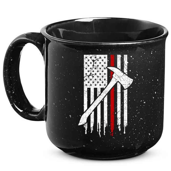 Firefighter Thin Red Line American Flag Gift 15oz Campfire Ceramic Mug