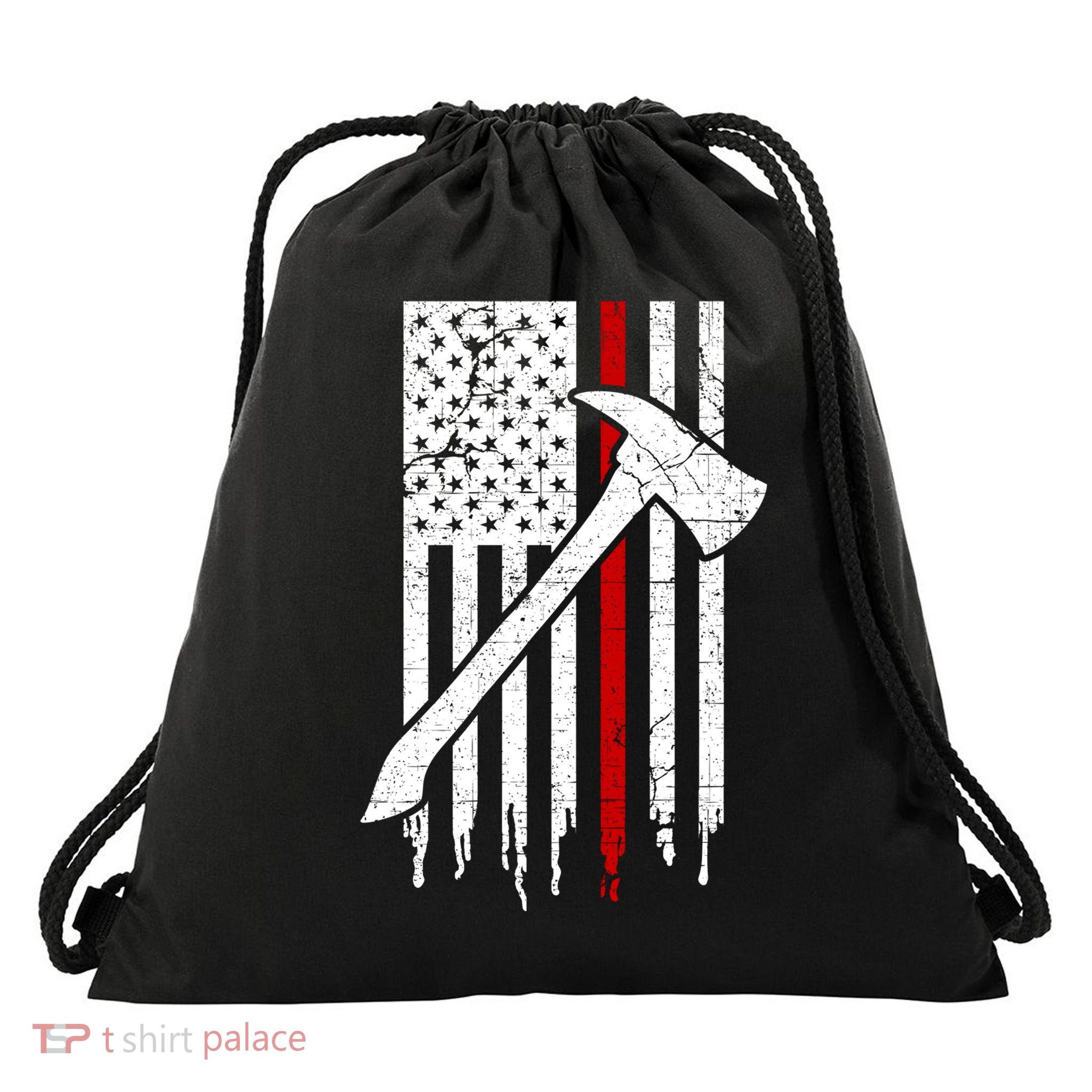 Firefighter Thin Red Line American Flag Gift Drawstring Bag