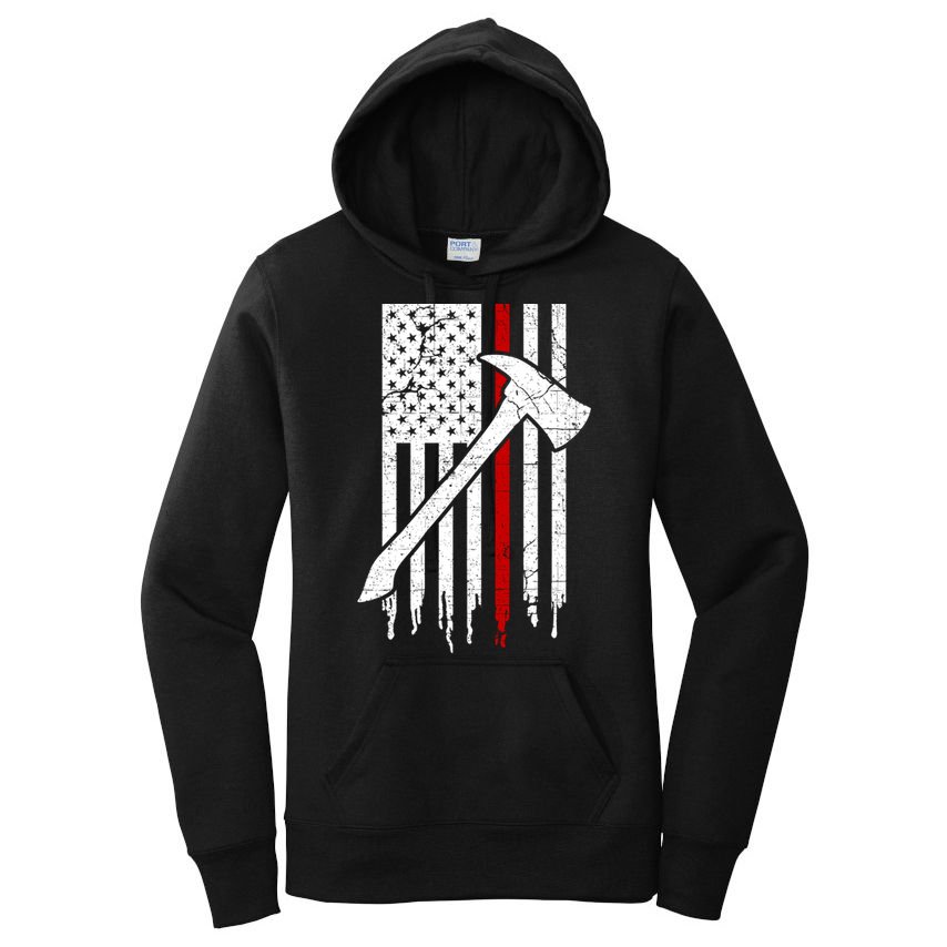 Firefighter Thin Red Line American Flag Gift Women's Pullover Hoodie