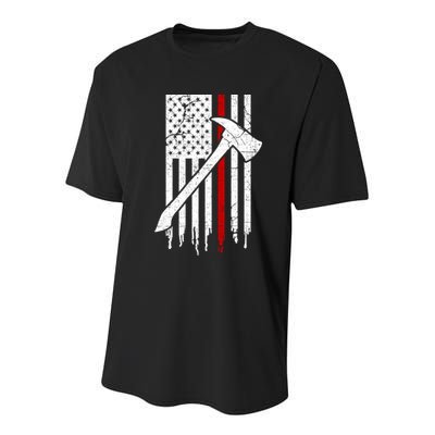 Firefighter Thin Red Line American Flag Gift Youth Performance Sprint T-Shirt