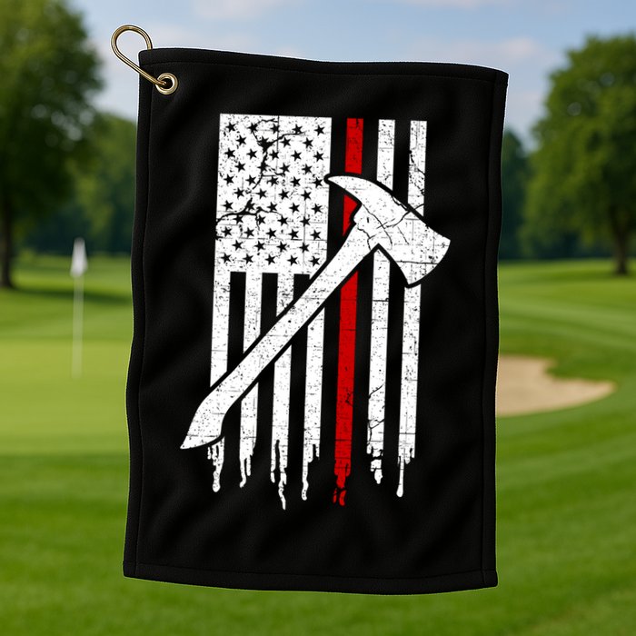 Firefighter Thin Red Line American Flag Gift Golf Towel