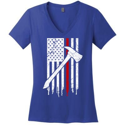 Firefighter Thin Red Line American Flag Gift Women's V-Neck T-Shirt