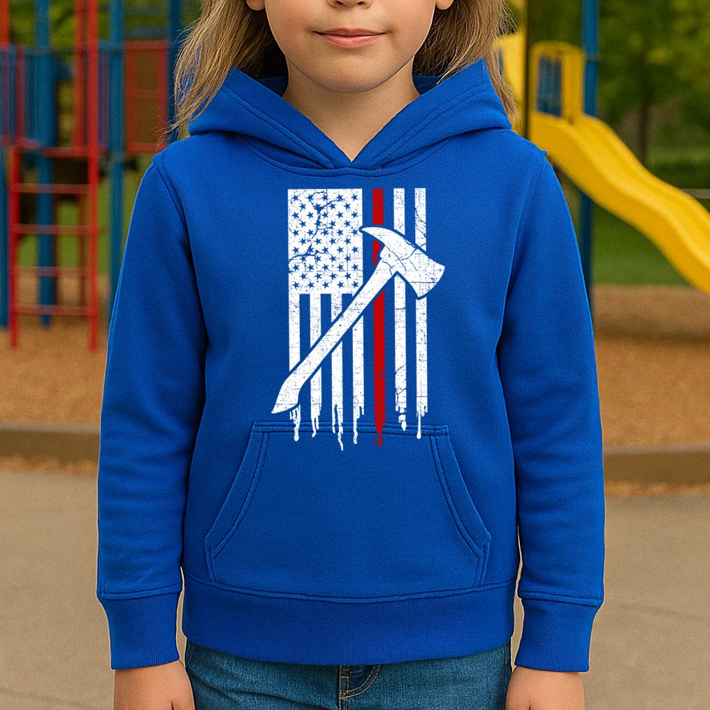 Firefighter Thin Red Line American Flag Gift Kids Hoodie