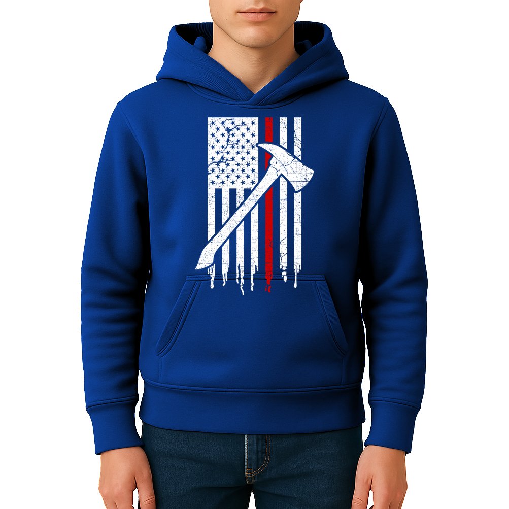 Firefighter Thin Red Line American Flag Gift Kids Hoodie