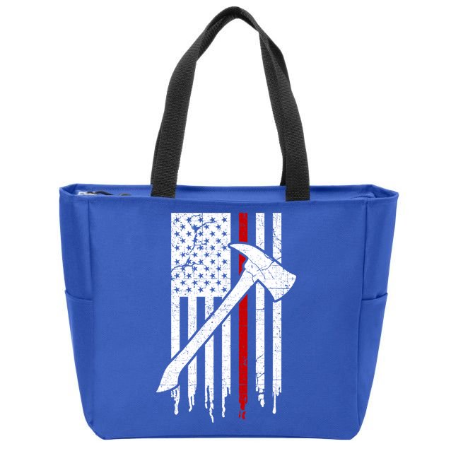 Firefighter Thin Red Line American Flag Gift Zip Tote Bag