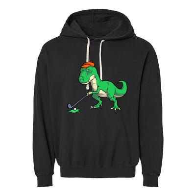 Funny T Rex Dinosaur Golf Giftss for Golfer Garment-Dyed Fleece Hoodie