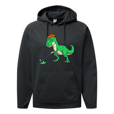 Funny T Rex Dinosaur Golf Giftss for Golfer Performance Fleece Hoodie