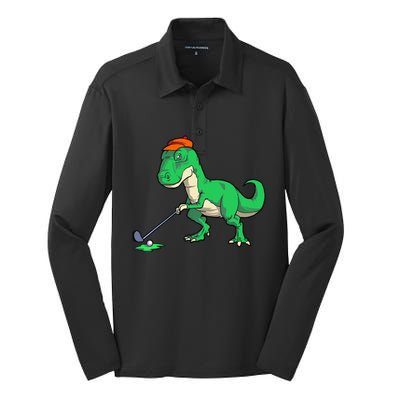 Funny T Rex Dinosaur Golf Giftss for Golfer Silk Touch Performance Long Sleeve Polo