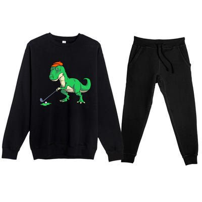 Funny T Rex Dinosaur Golf Giftss for Golfer Premium Crewneck Sweatsuit Set