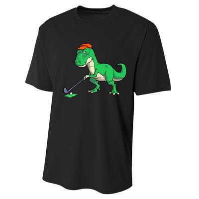 Funny T Rex Dinosaur Golf Giftss for Golfer Performance Sprint T-Shirt