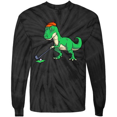 Funny T Rex Dinosaur Golf Giftss for Golfer Tie-Dye Long Sleeve Shirt