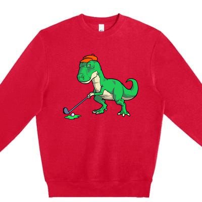 Funny T Rex Dinosaur Golf Giftss for Golfer Premium Crewneck Sweatshirt