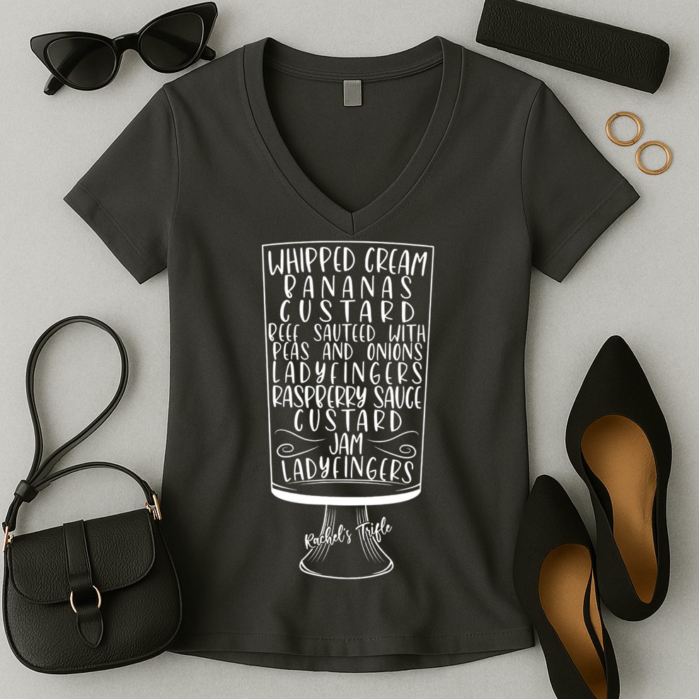Friends Thanksgiving Rachel's Trifle Whipped Cream Bananas Women's V-Neck T-Shirt