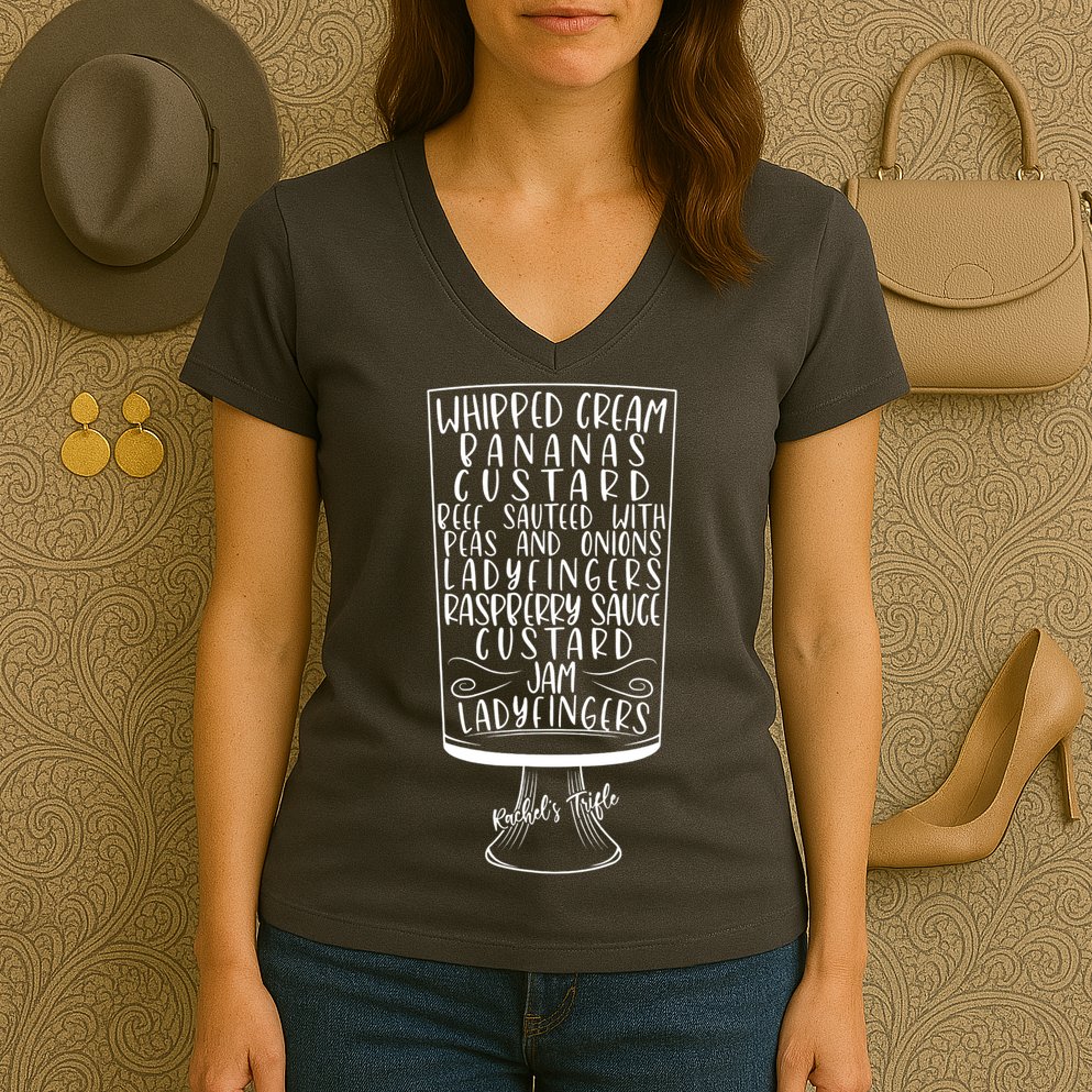 Friends Thanksgiving Rachel's Trifle Whipped Cream Bananas Women's V-Neck T-Shirt