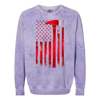 Fire Thin Red Line American Flag Axe Gift Firefighter Dad Gift Colorblast Crewneck Sweatshirt