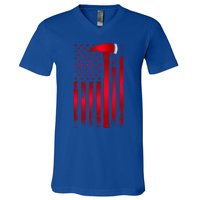 Fire Thin Red Line American Flag Axe Gift Firefighter Dad Gift V-Neck T-Shirt