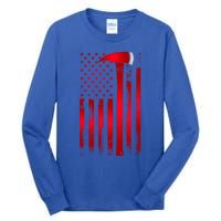 Fire Thin Red Line American Flag Axe Gift Firefighter Dad Gift Tall Long Sleeve T-Shirt