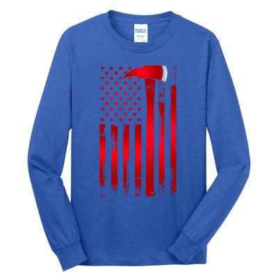 Fire Thin Red Line American Flag Axe Gift Firefighter Dad Gift Tall Long Sleeve T-Shirt