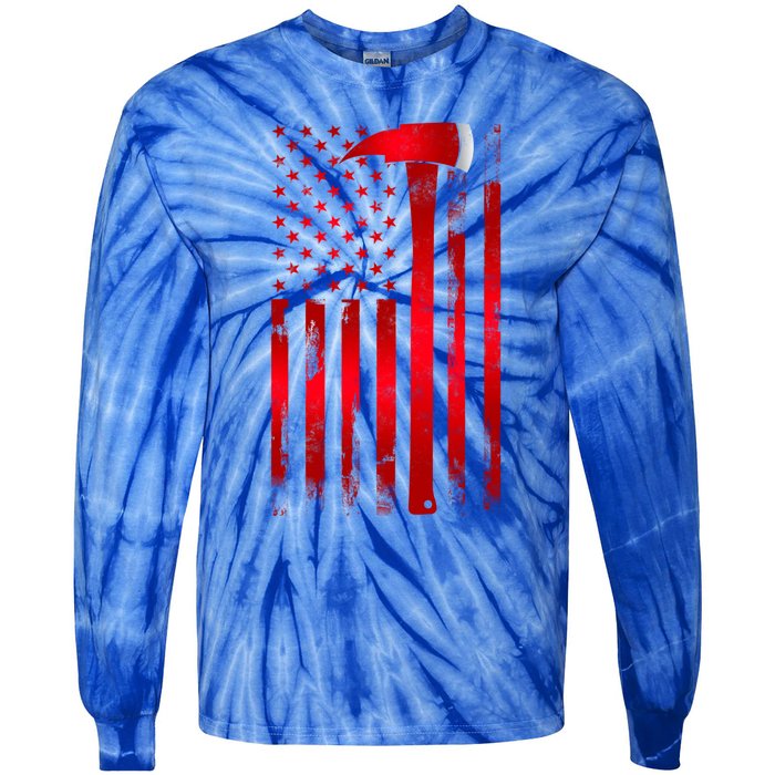 Fire Thin Red Line American Flag Axe Gift Firefighter Dad Gift Tie-Dye Long Sleeve Shirt