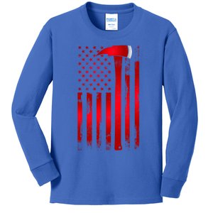 Fire Thin Red Line American Flag Axe Gift Firefighter Dad Gift Kids Long Sleeve Shirt