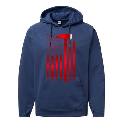 Fire Thin Red Line American Flag Axe Gift Firefighter Dad Gift Performance Fleece Hoodie