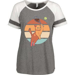 Funny Tennis Racket Cat Playing Tennis Enza Ladies Jersey Colorblock Tee