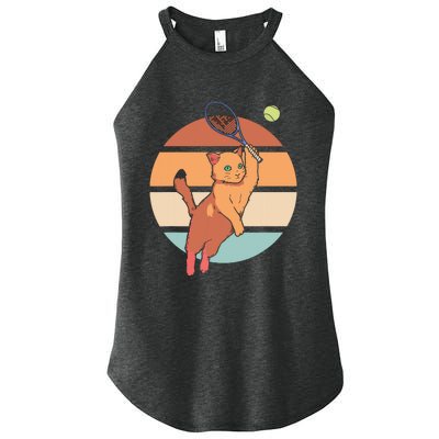 Funny Tennis Racket Cat Playing Tennis Women’s Perfect Tri Rocker Tank