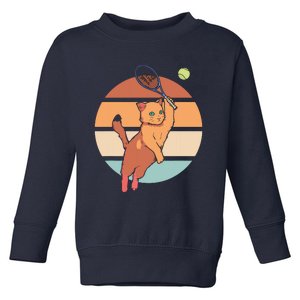 Funny Tennis Racket Cat Playing Tennis Toddler Sweatshirt