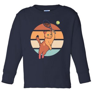 Funny Tennis Racket Cat Playing Tennis Toddler Long Sleeve Shirt