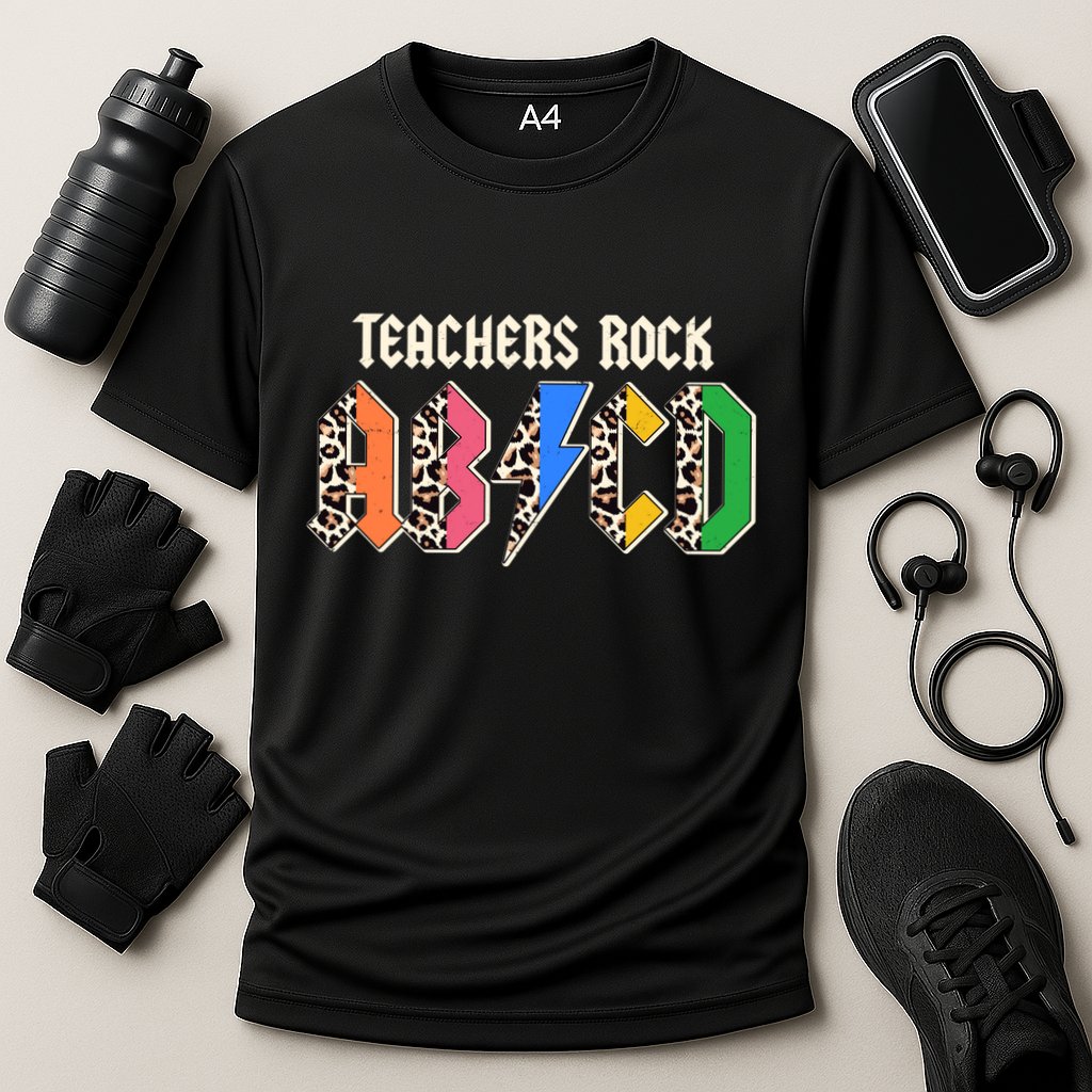 Funny Teachers Rock ABCD Rocker Cooling Performance Crew T-Shirt
