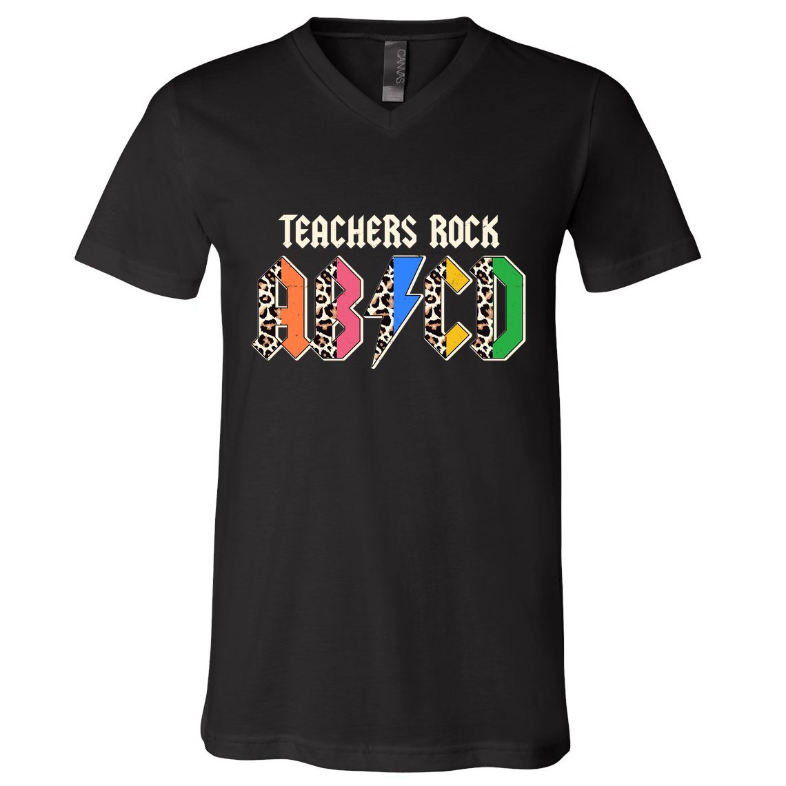 Funny Teachers Rock ABCD Rocker V-Neck T-Shirt