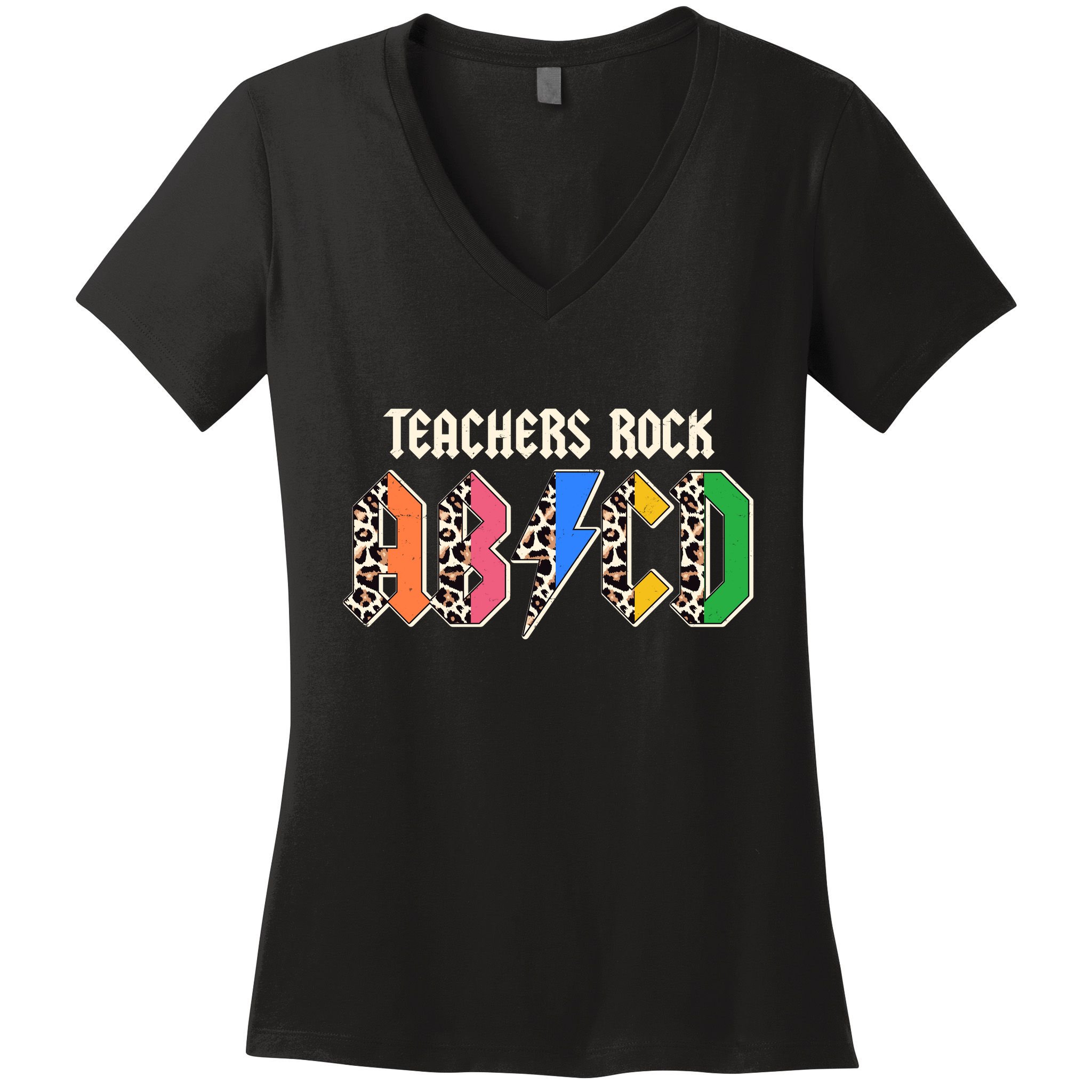 Funny Teachers Rock ABCD Rocker Women's V-Neck T-Shirt