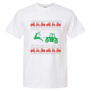 Farm Tractor Reindeer Fun Ugly Christmas Sweater Farmer Gift Garment-Dyed Heavyweight T-Shirt