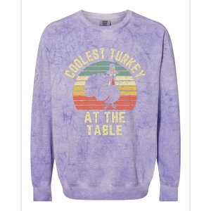 Funny Thanksgiving  Retro Coolest Turkey At The Table Colorblast Crewneck Sweatshirt