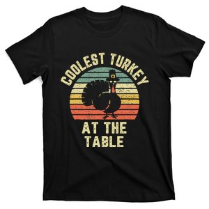 Funny Thanksgiving  Retro Coolest Turkey At The Table T-Shirt