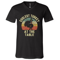 Funny Thanksgiving  Retro Coolest Turkey At The Table V-Neck T-Shirt