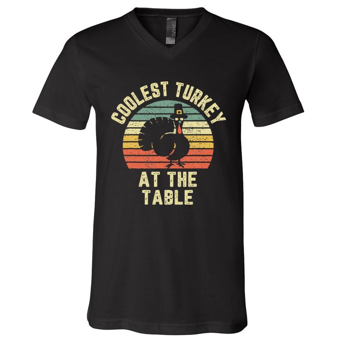 Funny Thanksgiving  Retro Coolest Turkey At The Table V-Neck T-Shirt