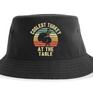 Funny Thanksgiving  Retro Coolest Turkey At The Table Sustainable Bucket Hat