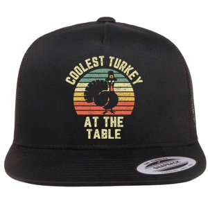 Funny Thanksgiving  Retro Coolest Turkey At The Table Flat Bill Trucker Hat