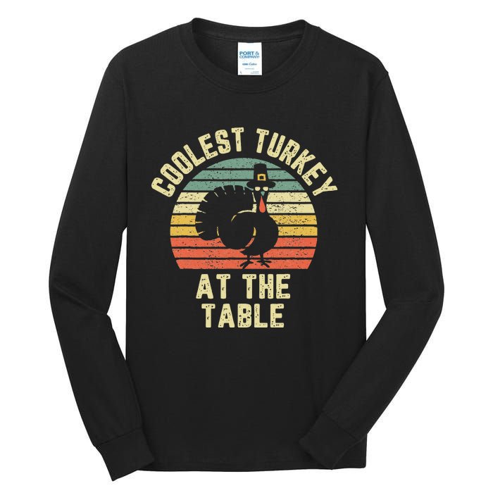 Funny Thanksgiving  Retro Coolest Turkey At The Table Tall Long Sleeve T-Shirt