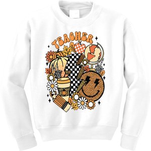 Fall Teacher Retro Teacher Life Autumn Thanksgiving  Kids Sweatshirt