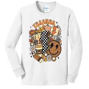 Fall Teacher Retro Teacher Life Autumn Thanksgiving  Kids Long Sleeve Shirt