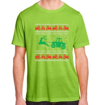 Farm Tractor Reindeer Fun Ugly Christmas Sweater Farmer Adult ChromaSoft Performance T-Shirt