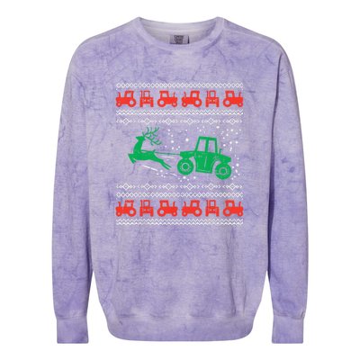 Farm Tractor Reindeer Fun Ugly Christmas Sweater Farmer Colorblast Crewneck Sweatshirt