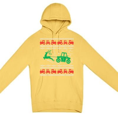 Farm Tractor Reindeer Fun Ugly Christmas Sweater Farmer Premium Pullover Hoodie