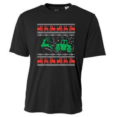 Farm Tractor Reindeer Fun Ugly Christmas Sweater Farmer Cooling Performance Crew T-Shirt