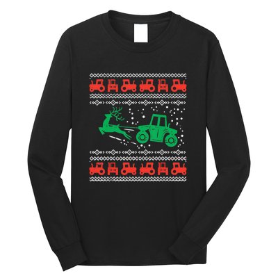 Farm Tractor Reindeer Fun Ugly Christmas Sweater Farmer Long Sleeve Shirt