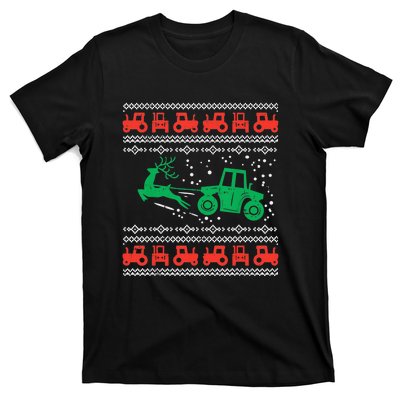 Farm Tractor Reindeer Fun Ugly Christmas Sweater Farmer T-Shirt