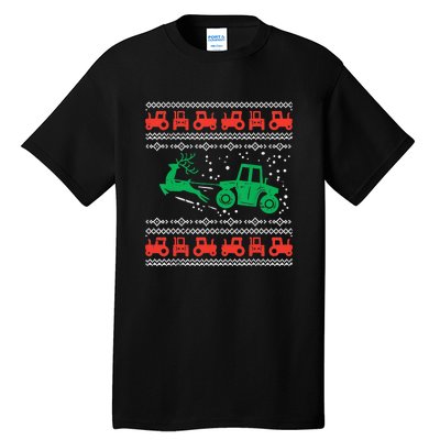 Farm Tractor Reindeer Fun Ugly Christmas Sweater Farmer Tall T-Shirt